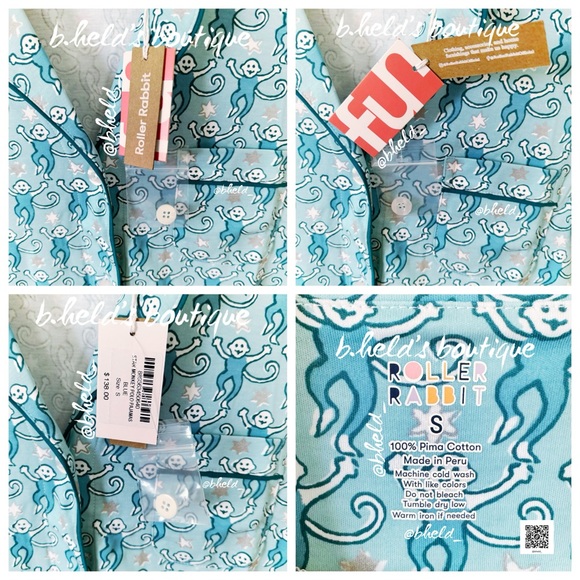 Roller Rabbit Star Monkey Polo Pajamas in Blue Size Small (S) Brand New NWT - Picture 7 of 16
